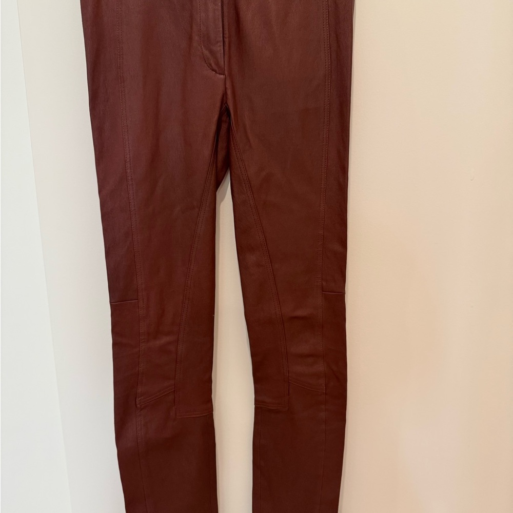 Theory Chocolate Brown Leather Skinny Pants